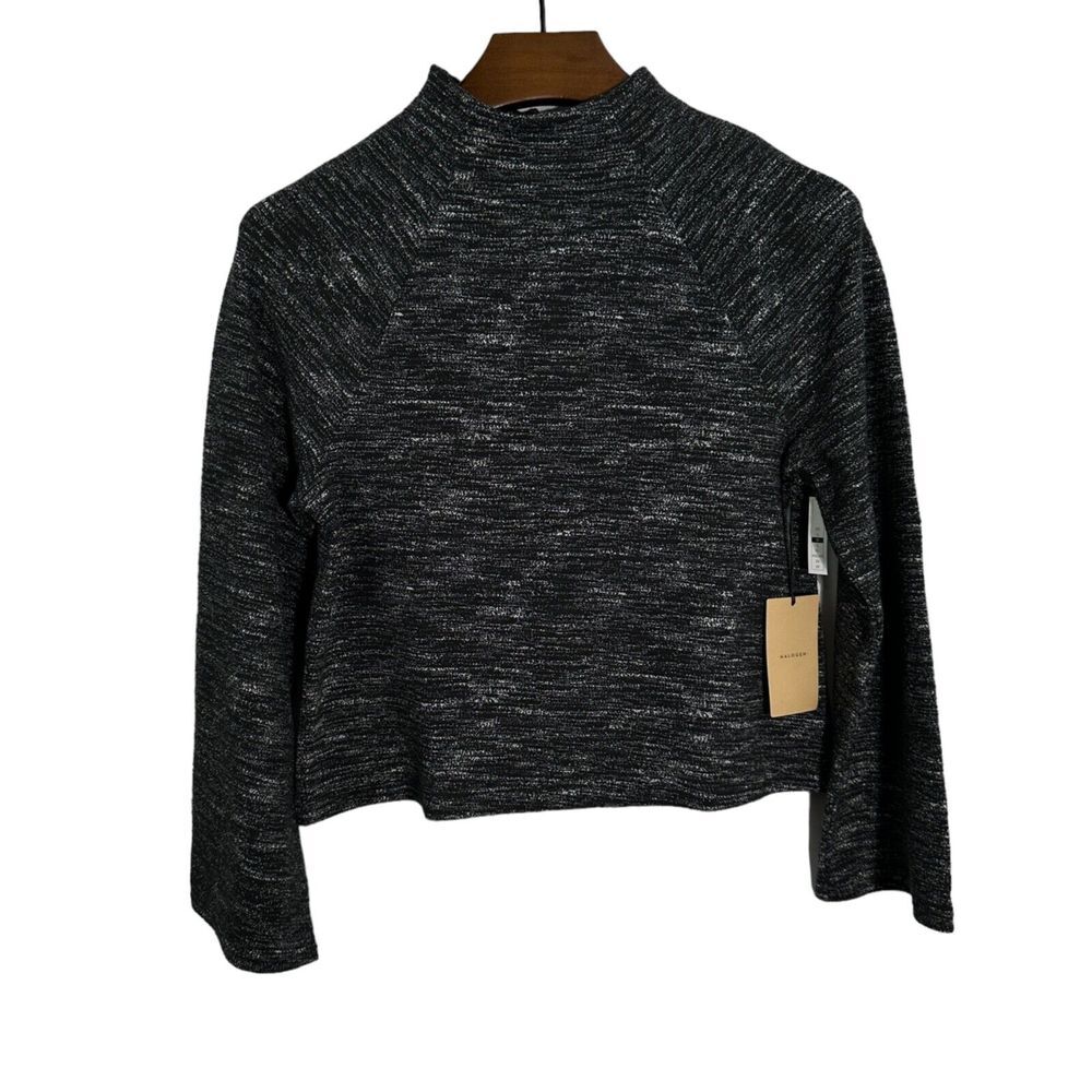 HALOGEN Womens NWT Black White Long Sleeve Crop‎ Sweater Nordstrom Size Medium